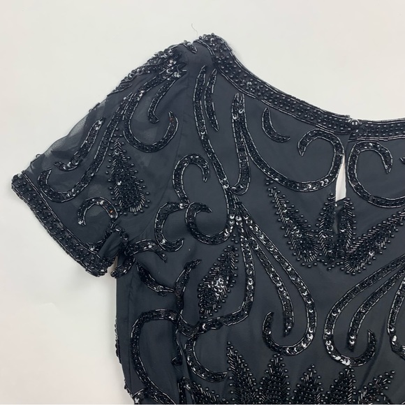 Vintage A.J. Bari Black Silk Beaded Bodysuit Top Sz 8 - Picture 7 of 9